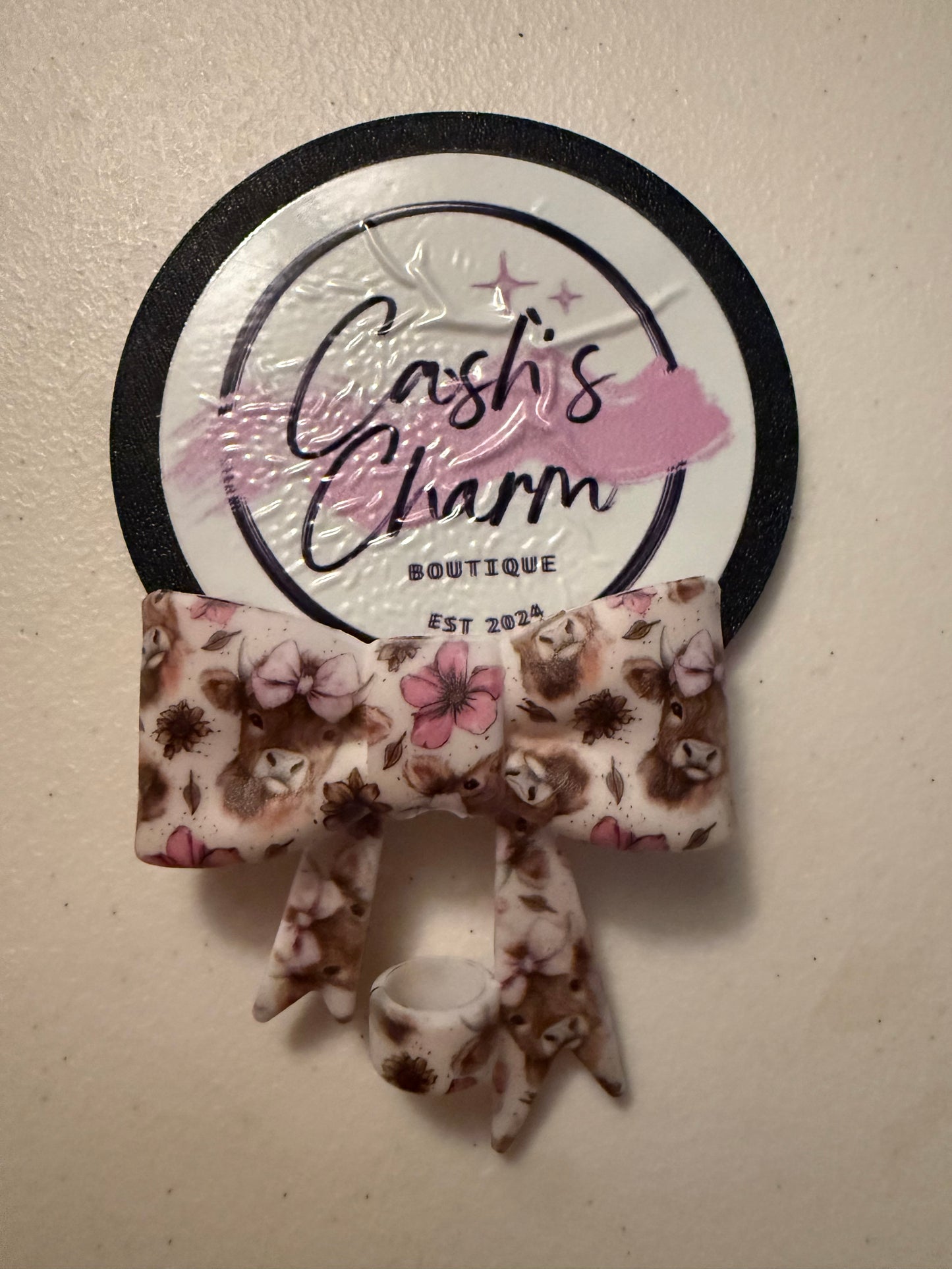 Pink Cow with Pink Bows Straw Topper
