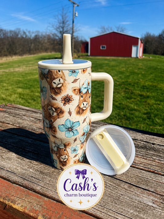 Teal Highland Cow Tumbler