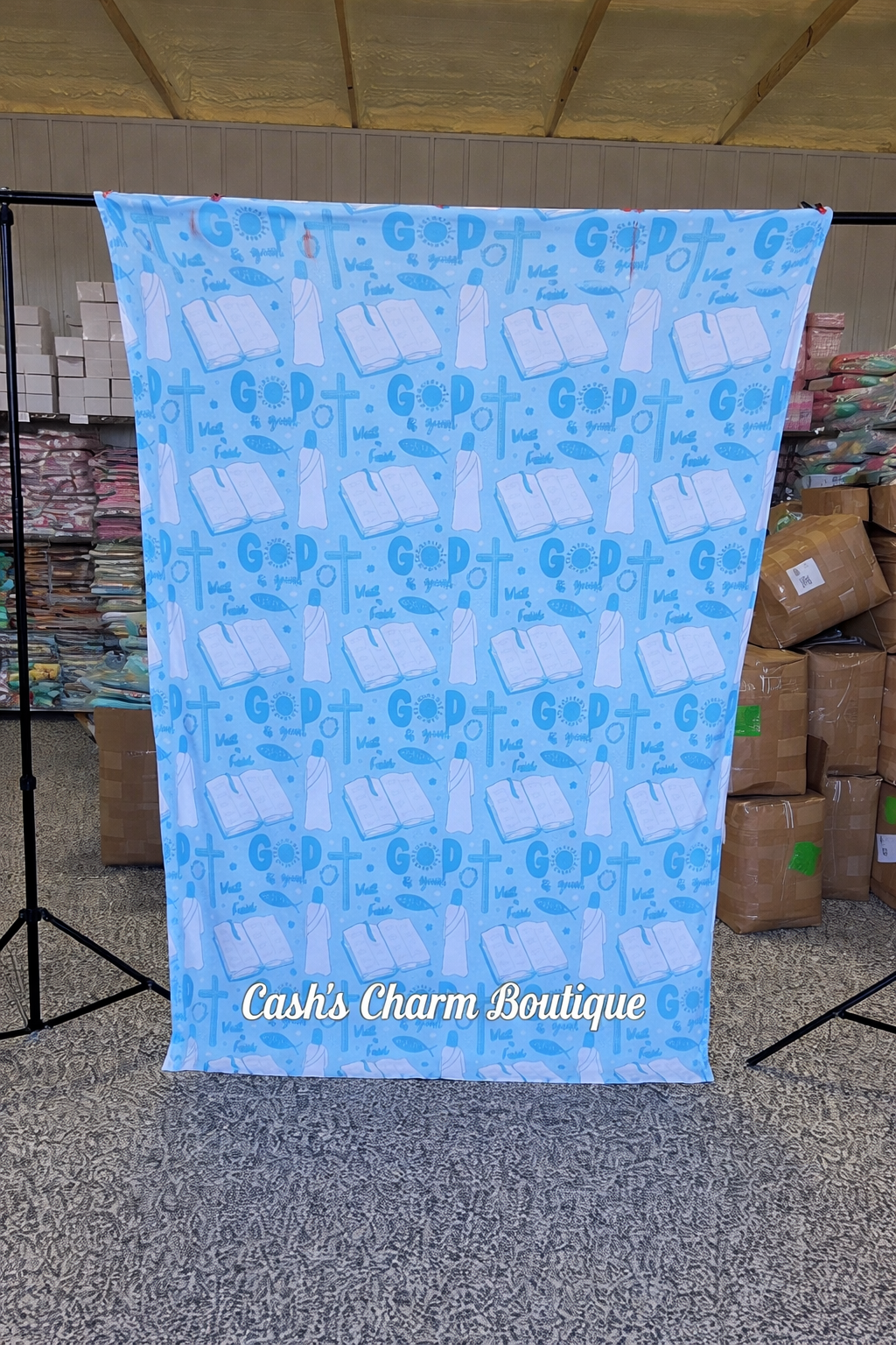 God is Good Blue Blanket